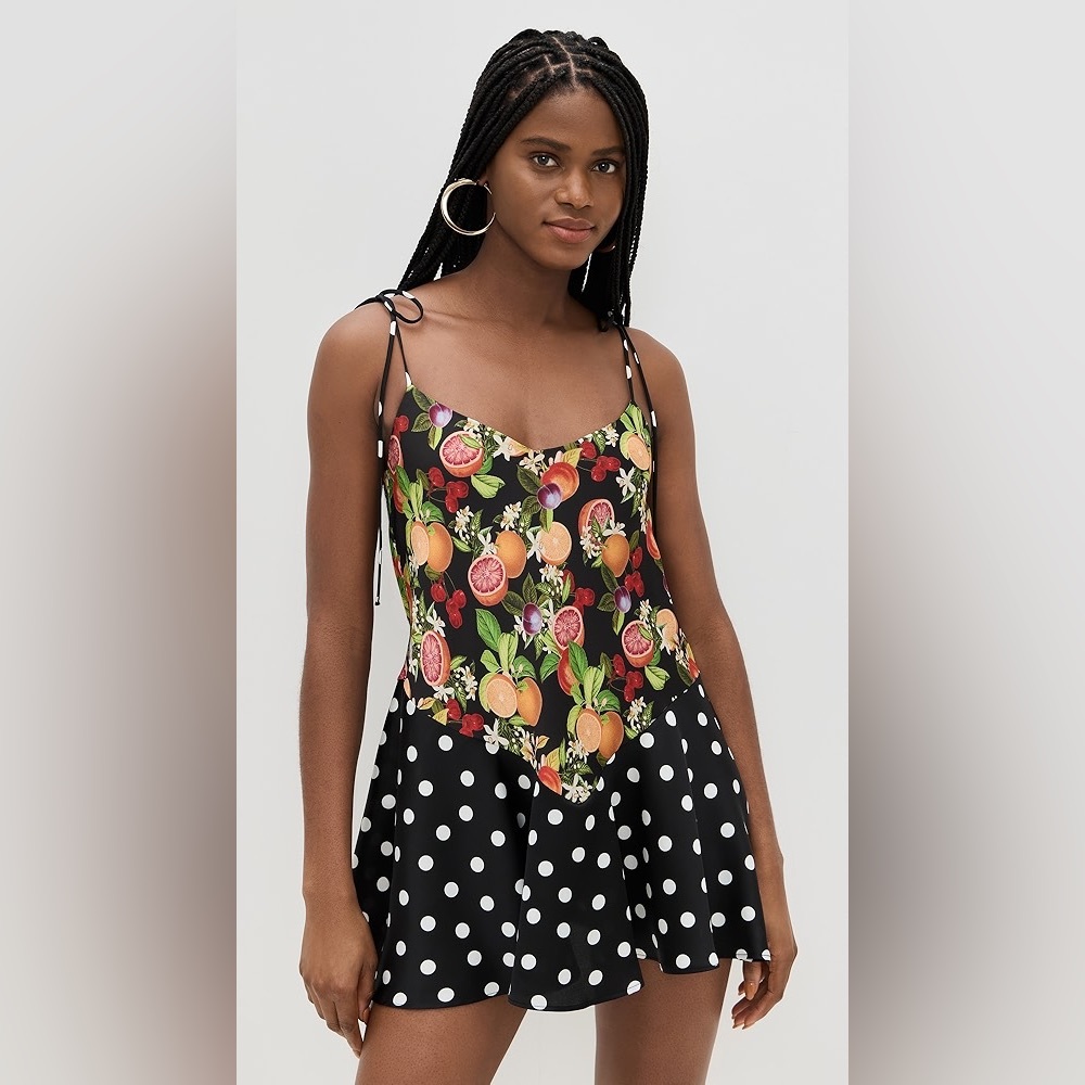Show Me Your MuMu Black Floral and Polka Dot Camisole dress